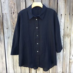 About Design Corp 100% Linen Tunic Top Black